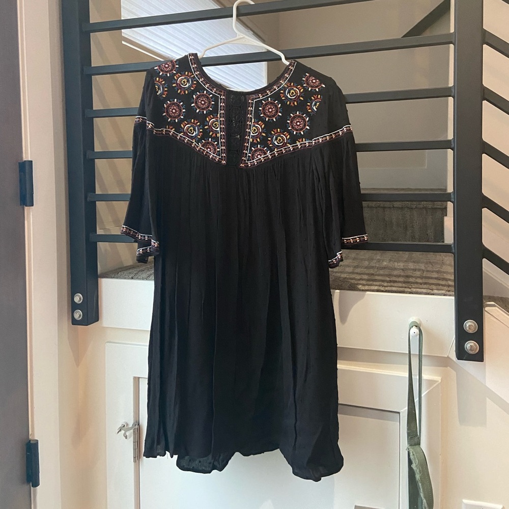 Black boho mini dress